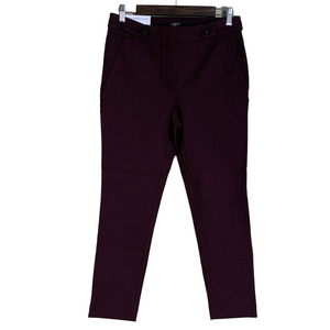 LOFT The Perfect Skinny Petite‎ Deep Burgundy Pants Houndstooth Pattern Size 6P